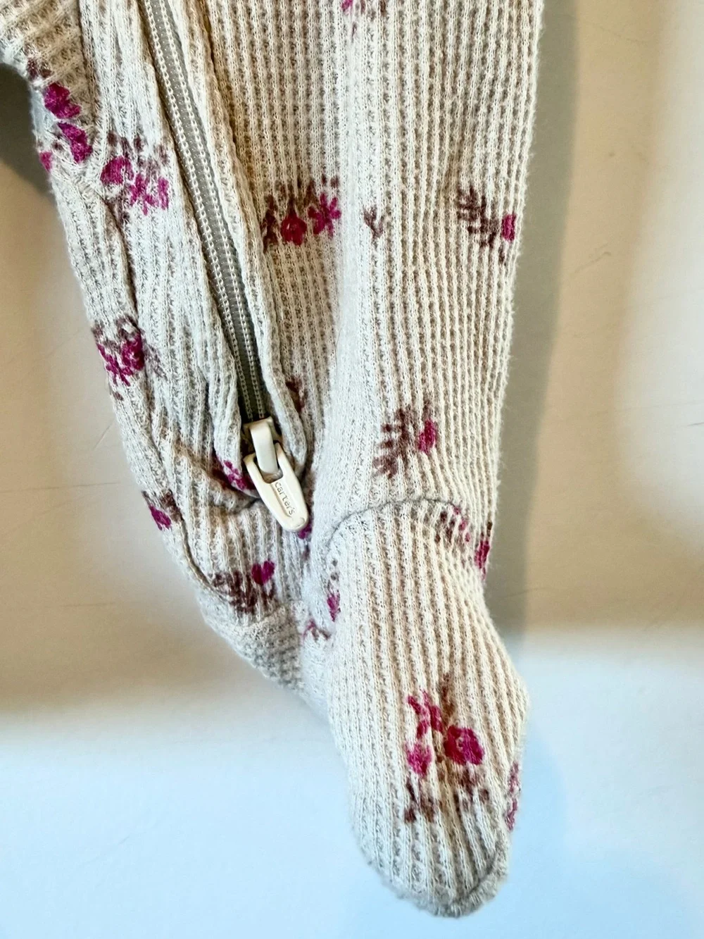 Cream Floral Footed One-Piece for Baby Girls